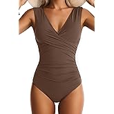YOOWSS Women's One Piece Swimsuit Tummy Control Plung V-Neck Bathing Suit Wide Straps Swim Suit Wrap Swimwear