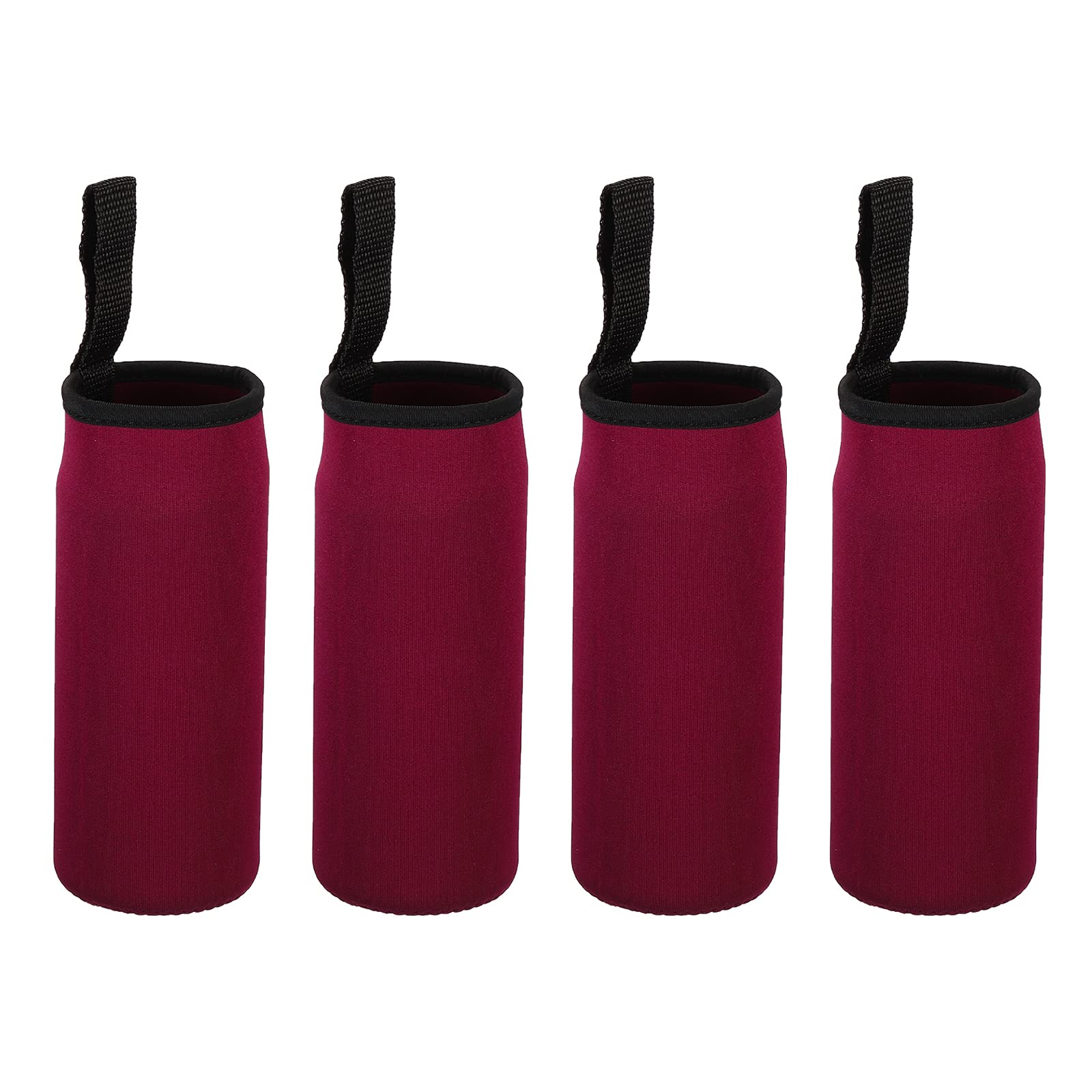 PATIKIL 65mmx180mm Water Bottle Sleeve, 4 Pack Neoprene Insulated Bottle Bag Holder Carrier Pouch with Finger Strap, Wine Red