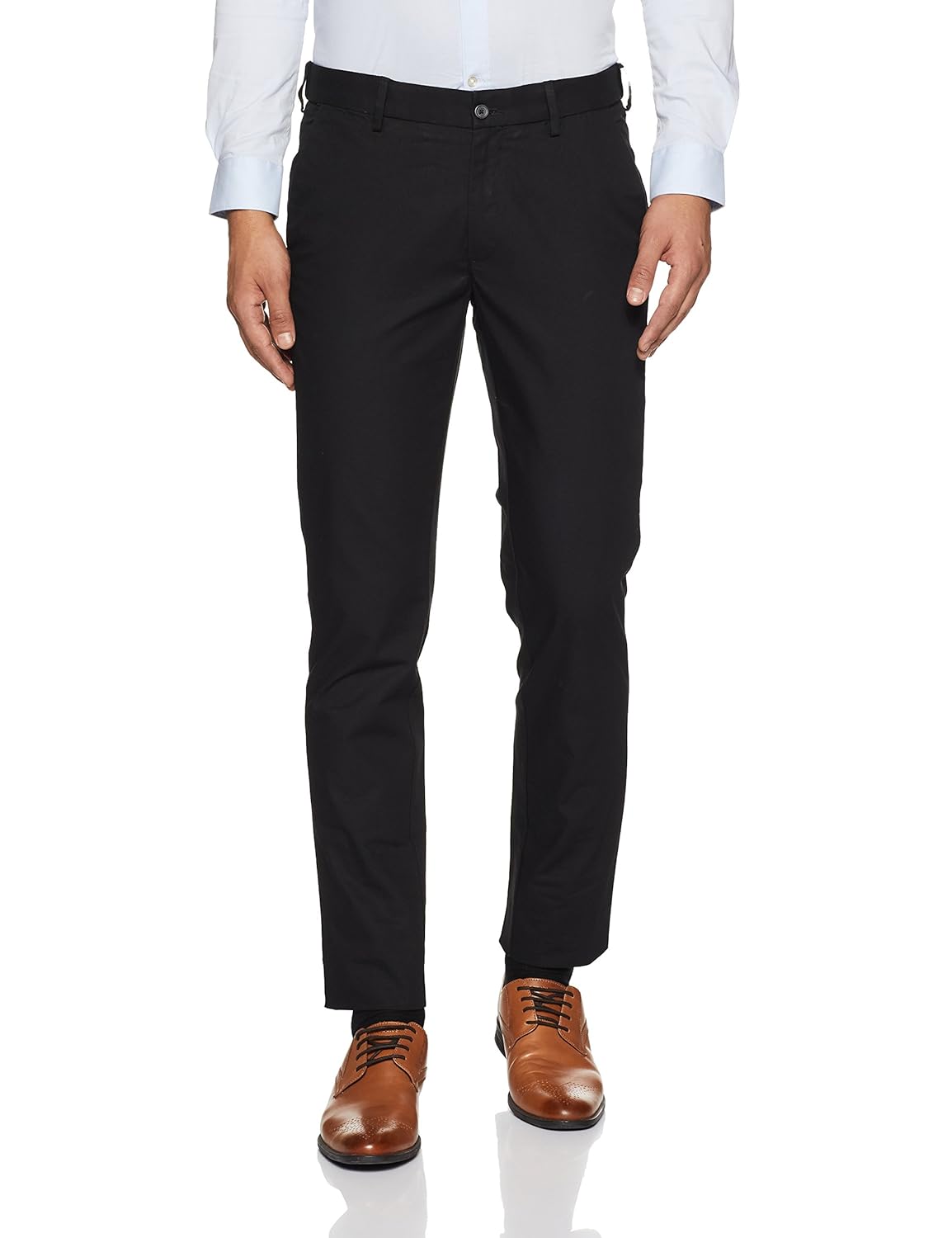 peter england men's slim fit cotton formal trousers