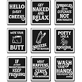 Zonon 9 Pieces Bathroom Wall Decor, Funny Vintage Bathroom Signs Washroom Quotes Sayings Art Prints Washroom Posters for Wall Restroom Toilet Decoration Pictures, Unframed(White Font)