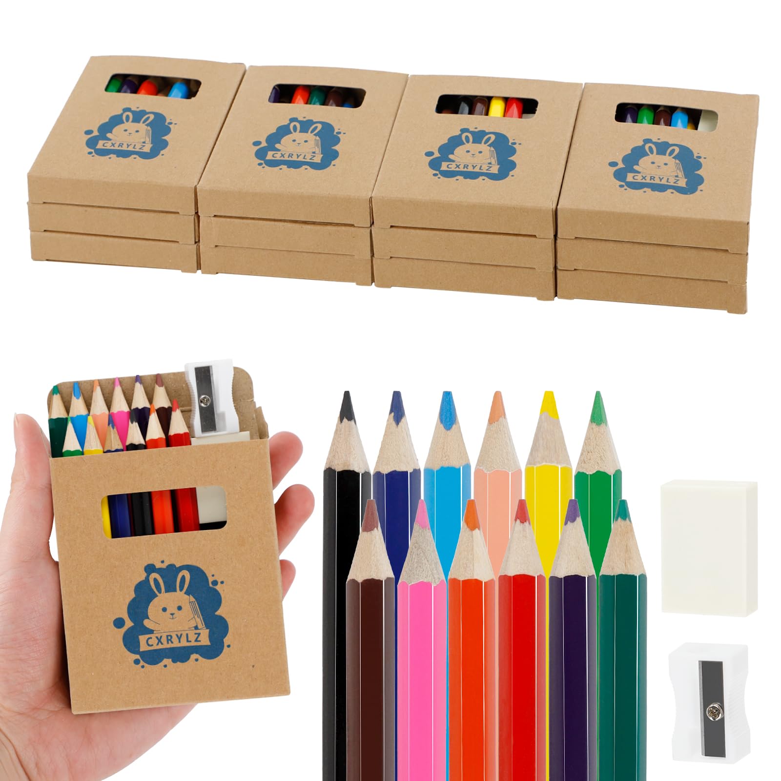CXRYLZ 12 Pack Colouring Pencils for Children, 12 Mini Coloured Pencils with Sharpener and Eraser Set, Multipack Colour Pencils Bulk for Kids Adults Party Bags Classroom Gifts Artist Sketching