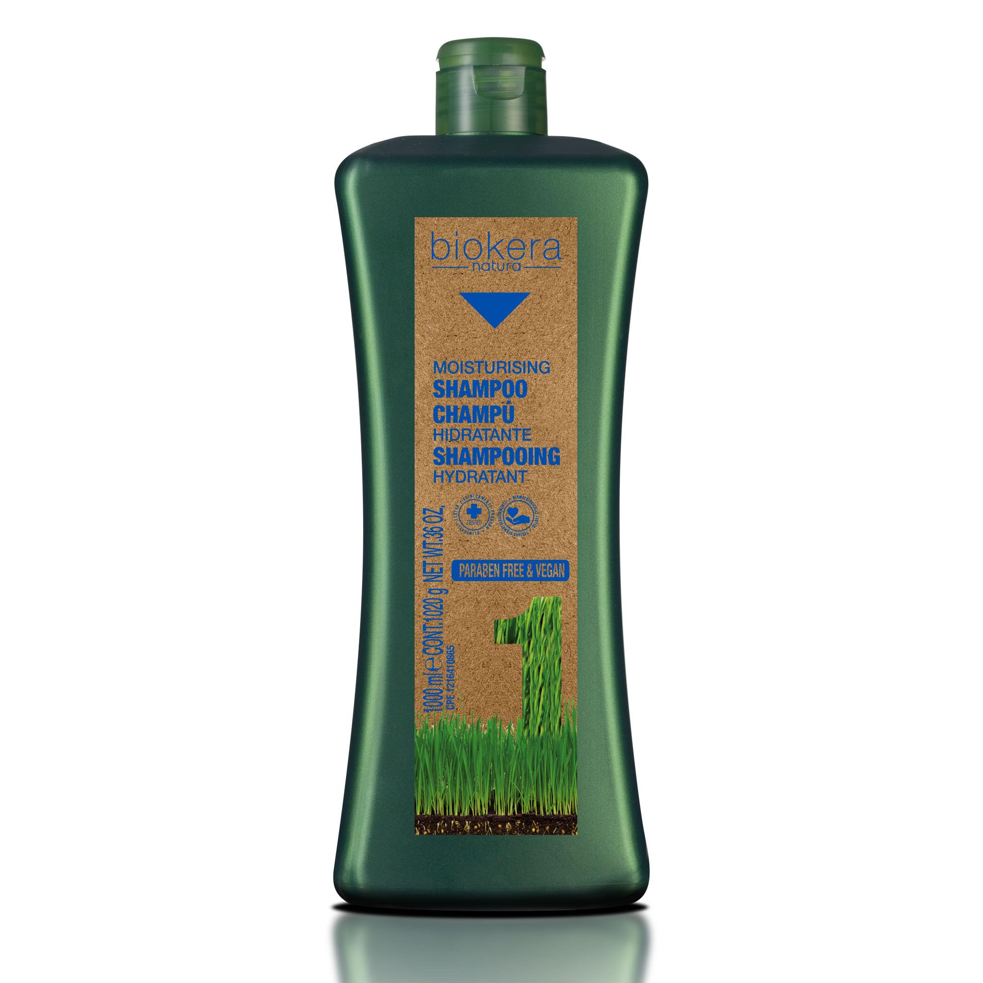 SALERM - Biokera Natura Hydrating Shampoo - 1000ml - Ideal for Dry or Dehydrated Hair - with Wheat Germ Oil - Deep Hydration Hair - Softer and Shiniest Mane