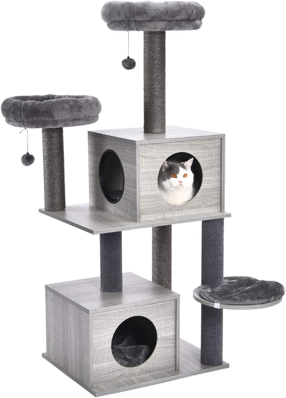 PAWZ Road Cat Tree Modern Cat Wood Furniture Featuring 2 Super Large Condos, Sturdy Scratching