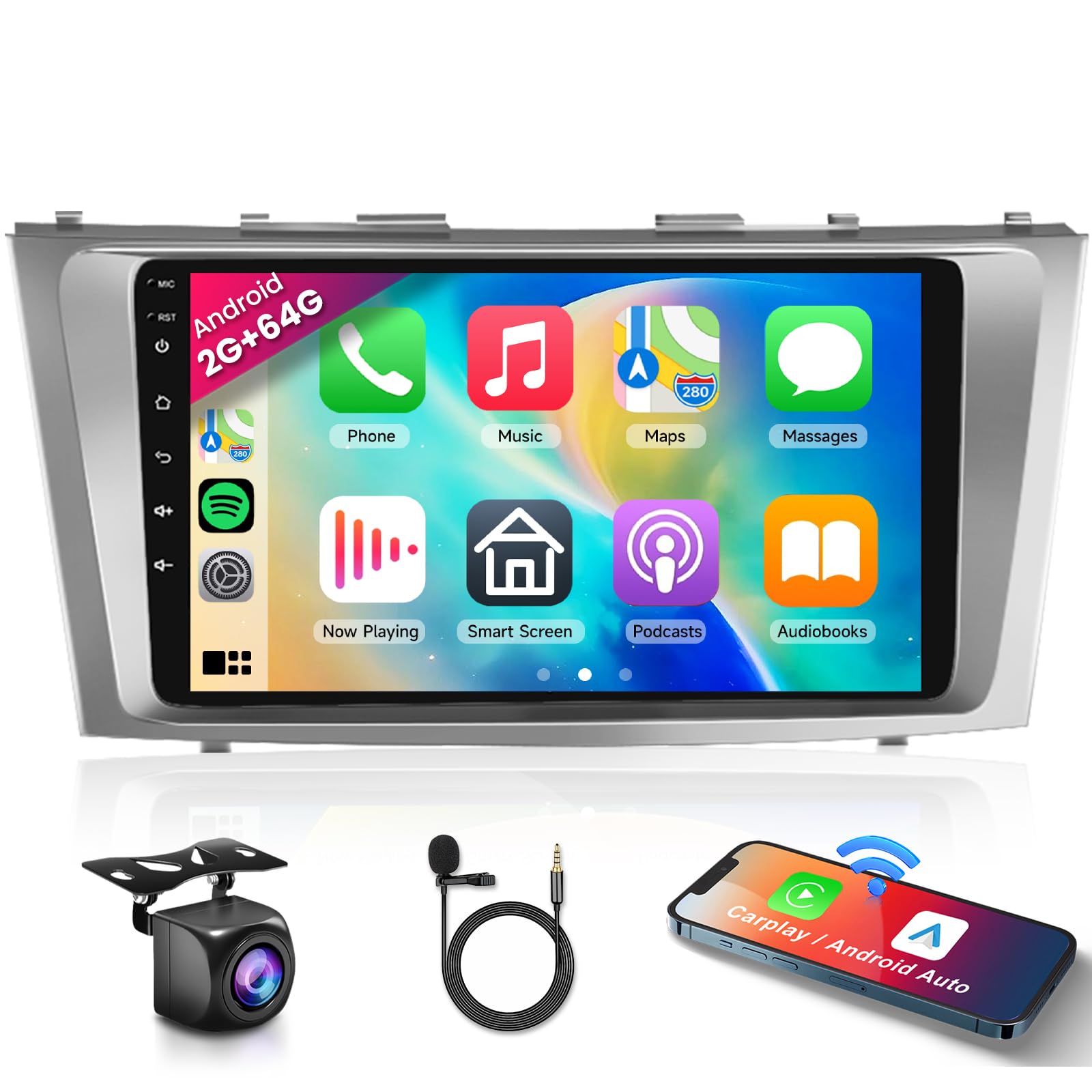 Photo 1 of 2G+64G Car Radio for Toyota Camry 2006 2007 2008 2009 2010 2011 with Wireless CarPlay Android Auto, 9 Inch Touch Screen Android 13 Car Stereo HiFi Audio GPS Navigation WiFi Bluetooth SWC HD Camera