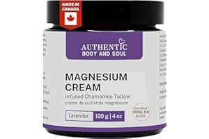 Magnesium Tallow Cream, Lavender Natural Botanical Cream, Organic Certified Grass-Fed Grass Finished, 120g, (by Authentic Bod