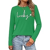 ELDPS St Patricks Day Shirt Women: Lucky Shamrock Long Sleeve Shirt Funny Irish Clover Graphic Tee Tops