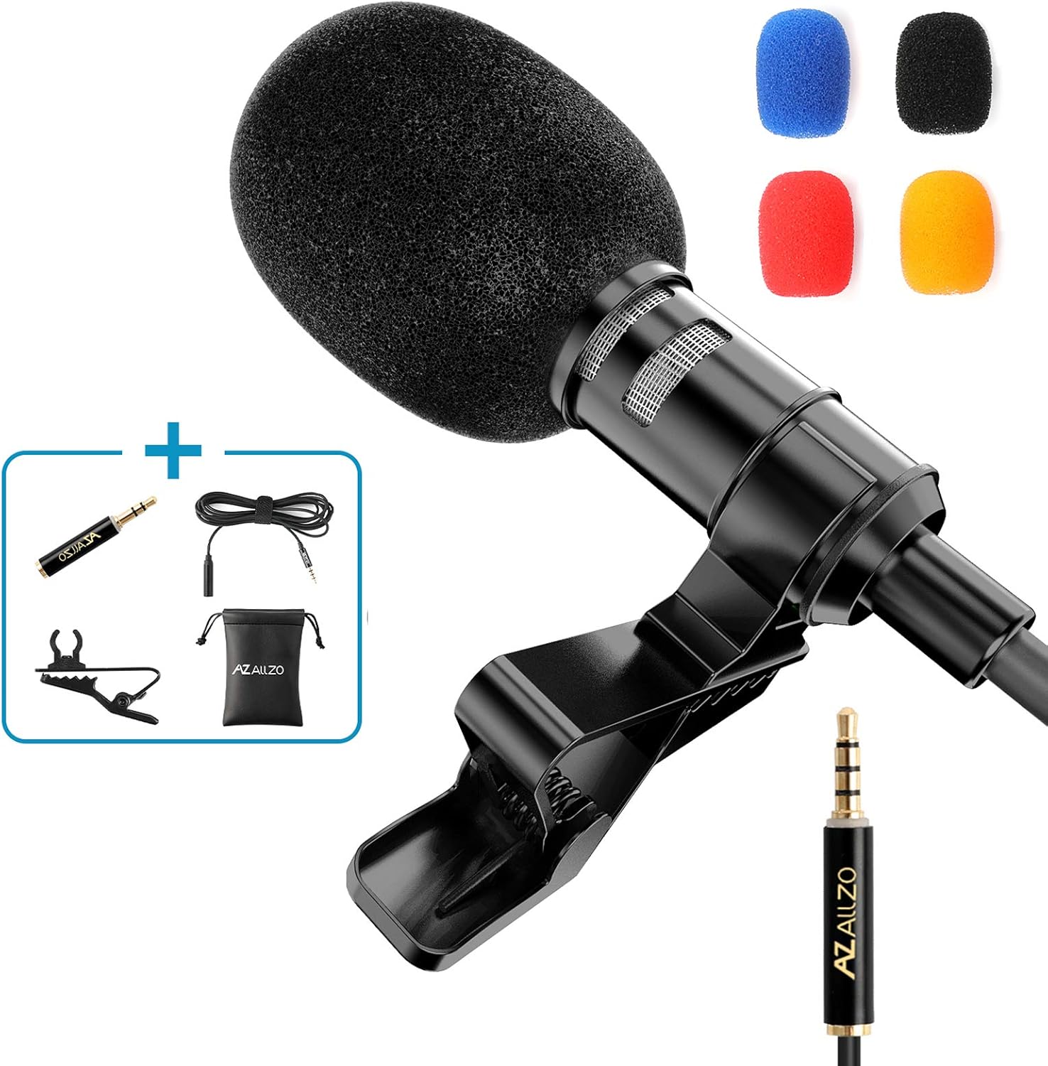 AZ ALLZO Lavalier Lapel Microphone, Omnidirectional Condenser Microphone for iPhone, Android Smartphone, Easy Clip-on, Professional Mini Gaming Mic, Perfect for Interview, YouTube, Podcast, Recording: Home Audio & Theater