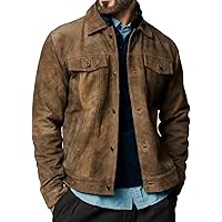 Men's Vintage Suede Leather Jacket Sherpa Lined Faux Fur Jacket