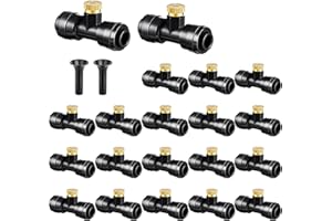 Wexecon Brass & Black Misting Nozzles Kit - 20pcs Mister Nozzles & Tees with 2pcs Plugs for 1/4" Tubing and Outdoor Patio System