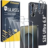 firtstnow 3 Pack for Samsung Galaxy S26 Ultra Screen Protector Tempered Glass + 3 Pack Camera Lens Protector, Military Grade Shatterproof, 9H Hardness, Fingerprint Unlock,Case Friendly 6.9 Inch