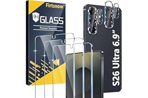 firtstnow 3 Pack for Samsung Galaxy S26 Ultra Screen Protector Tempered Glass + 3 Pack Camera Lens Protector, Military Grade