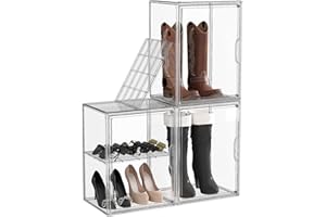 ZHAIXIAONIAN 3 Pack Boot Storage Organizer Tall Boots Boxes Clear Plastic Stackable Acrylic Boot Display Case Storage Box with Divider, Shoe Organizer Box, XXX-L