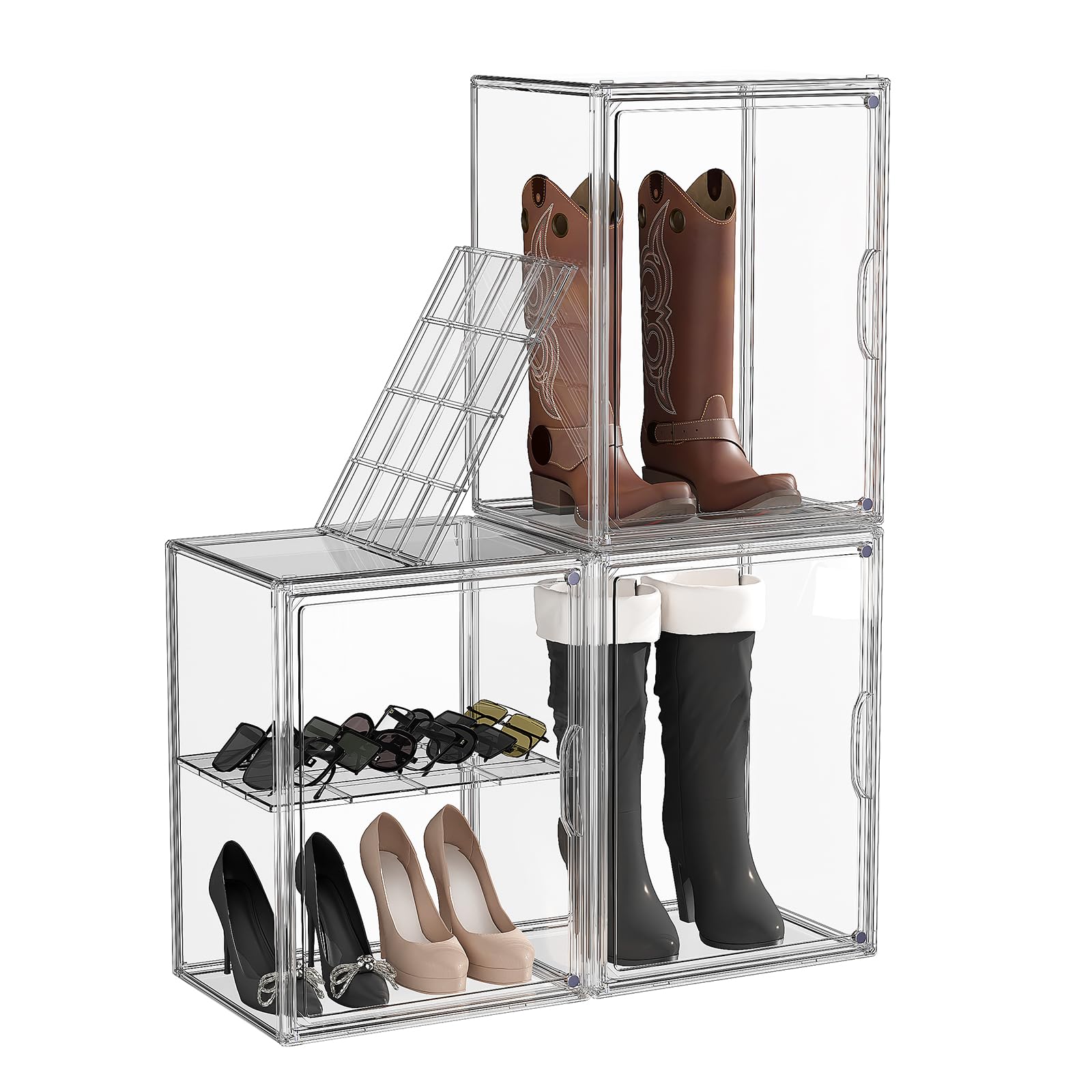 Photo 1 of ZHAIXIAONIAN 3 Pack Boot Storage Organizer Tall Boots Boxes Clear Plastic Stackable Acrylic Boot Display Case Storage Box with Divider, Shoe Organizer Box, XXX-L