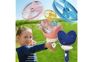 Happitry Outdoor Toys for Kids Ages 4-8, Flying Disc Launcher Outside Game for Boys 4 5 6 7 8 Year Old Birthday Gifts, Toddler Chasing Active Toy, 2-Pack Saucer Playset