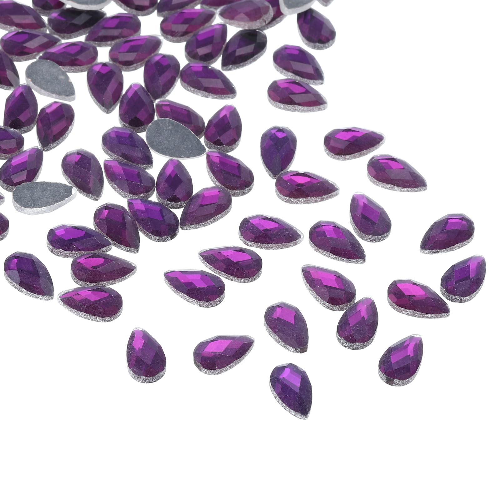 PATIKIL Acrylic Teardrop Gems, 100 Pcs 12x7mm Flat Back Teardrop Rhinestones Plastic Gems for Jewelry Making DIY Craft, Purple