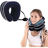 PUOPOSTY Neck Stretcher & Cervical Traction Device for Neck Pain Relief - Adjustable Inflatable Neck Brace Neck Traction Device for Decompression, Home Use Support (Blue)