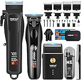 HIENA PRO Hair Clippers for Men Professional, Cordless Barber Clipper T-Blade Beard/Hair Trimmer Electric Razor Foil Shaver Set, Men's Hair Cutting Kit with LED Display, Barber or Home Use