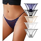 J-pone Sexy Underwear for Women String Bikini Underwear for Women High Cut Breathable Hipster Cheeky Lace Panties 5Pack