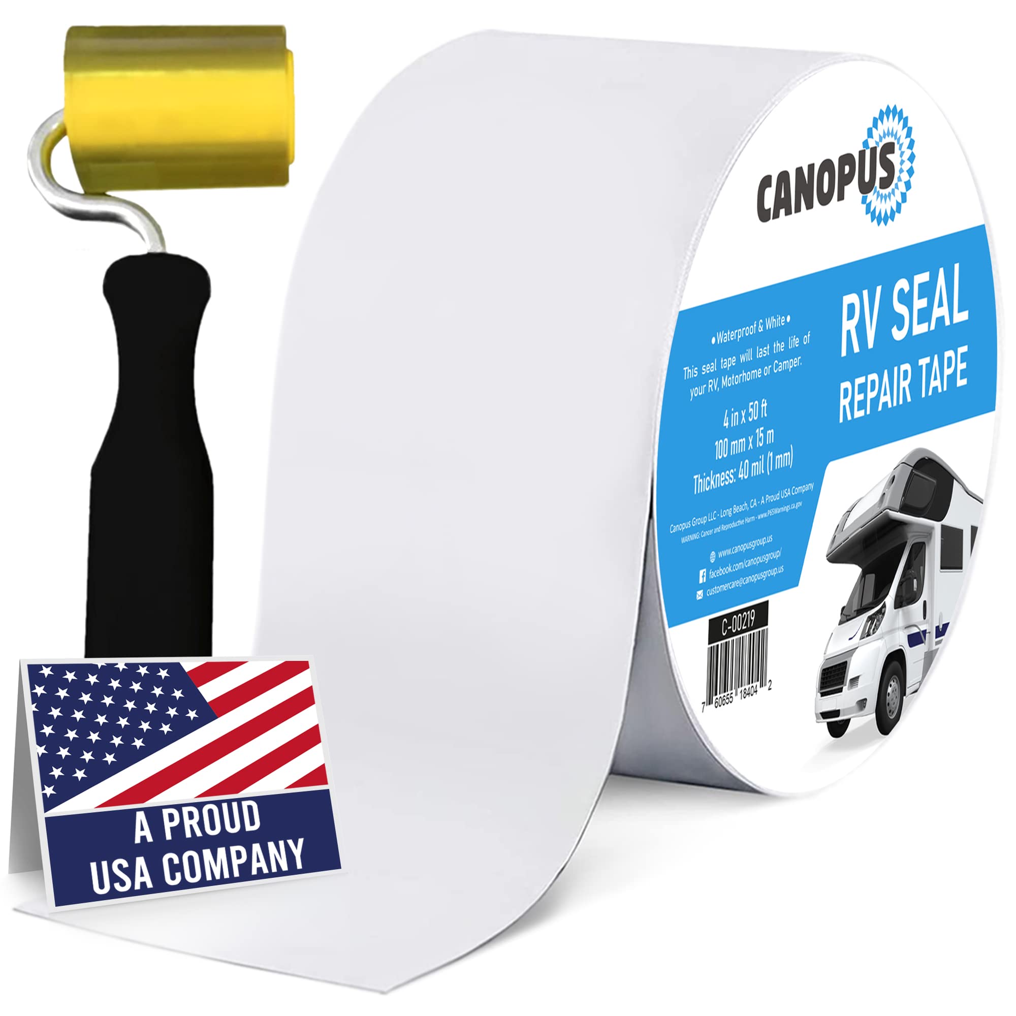 CANOPUS RV Tape, 10cm x 15m + Roller, Caravan Sealant Tape White Butyl Heavy Duty Seal for RV Motorhome Roof Punctures, Windows