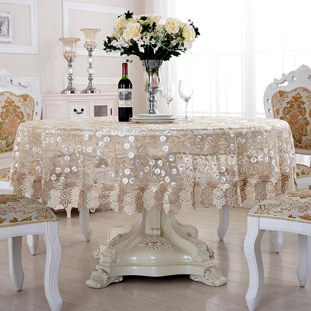 Yrhmdecor Beige Lace Tablecloth Embroidered Dandelion Table Cover Round 24 Inch, Beige