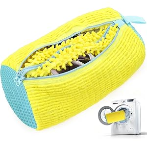 Dual Independent Compartments Shoe Washing Bag for Washer Dryer, Chenille Reusable Laundry Shoe Cleaner Bag for Sneakers Tenn