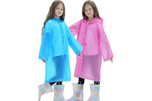 Borogo 2 Pack Raincoats for Kids, Reusable Rain Ponchos with Hood and Sleeves Rain Coats for Boys and Girls