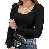 ForHailey Women's Plus Size Long Sleeve Scoop Neck Ribbed Knit T Shirt Casual Fitted Tops