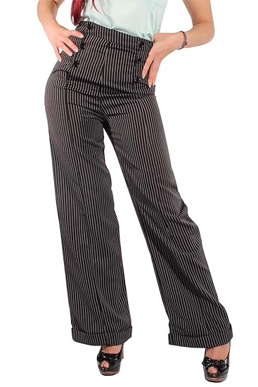 SugarShock Damen Retro Nadelstreifen Marlenehose 147825654