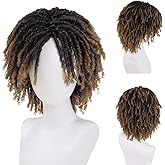 GNIMEGIL Mens Dreadlock Wig Ombre Light Brown Curly Hair Male Fake Dreads Loc Short Braided Wig with Bangs Realistic Twist Rasta Wigs Cosplay
