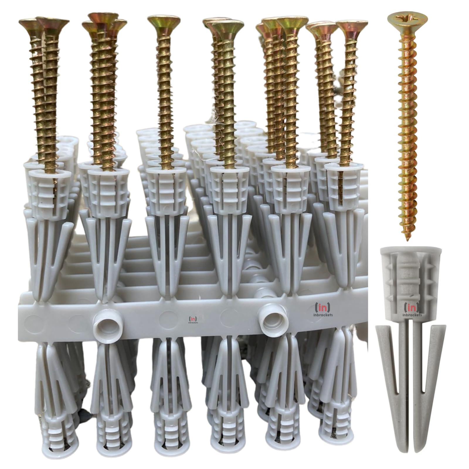 Inbrackets Plasterboard Plugs & Screws Kit - Anti-Rotation Grip for Easy Installation – Cavity Wall Raw Plug (60)