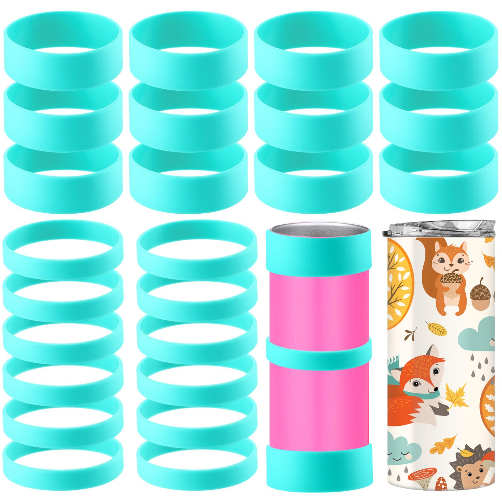 Photo 1 of Yoande 24 Pcs Silicone Bands for Sublimation Cups Silicone Bands 2 Size Elastic Heat Resistant Thick Ring Rubber Bands Holder Tumbler Printing Band for Wrapping Cup Prevent Ghosting DIY Craft (Blue), wireless sports heADBAND BUNDLE
