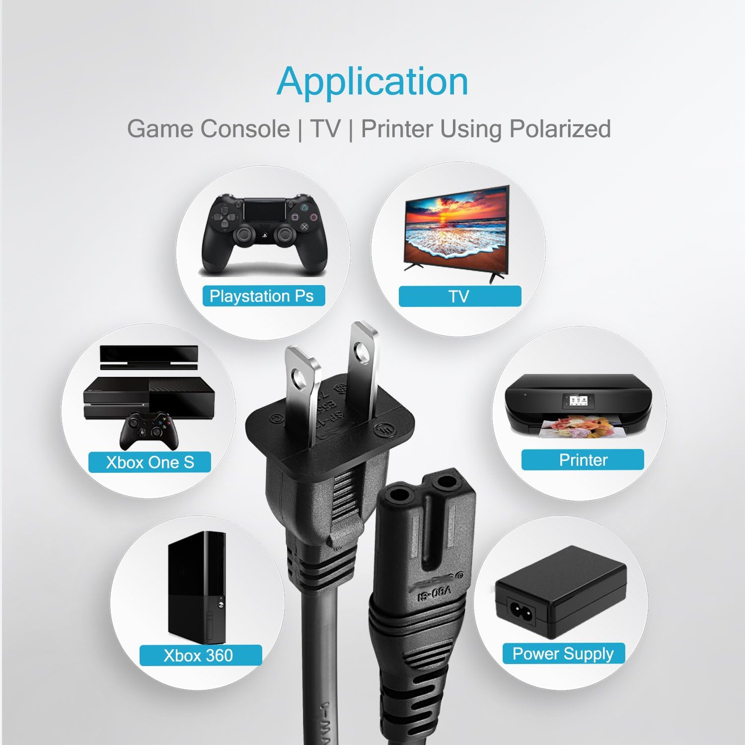 [UL Listed] Chanzon 10Ft 2Slot Polarized 7A AC Power Cord Compatible with Vizio E-M-Series HDTV,Sharp,Smart LED TV,Sony PS1 PS2 (2 Prong NEMA-1-15P to IEC320-C7 Plug) Universal Replacement Wall Cable: Home Audio & Theater