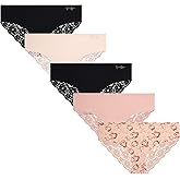 Jessica Simpson Women's Hipster Underwear - 5 Pack Microfiber Lace Trim No Show Seamless Panties, (Sizes: S-XL)