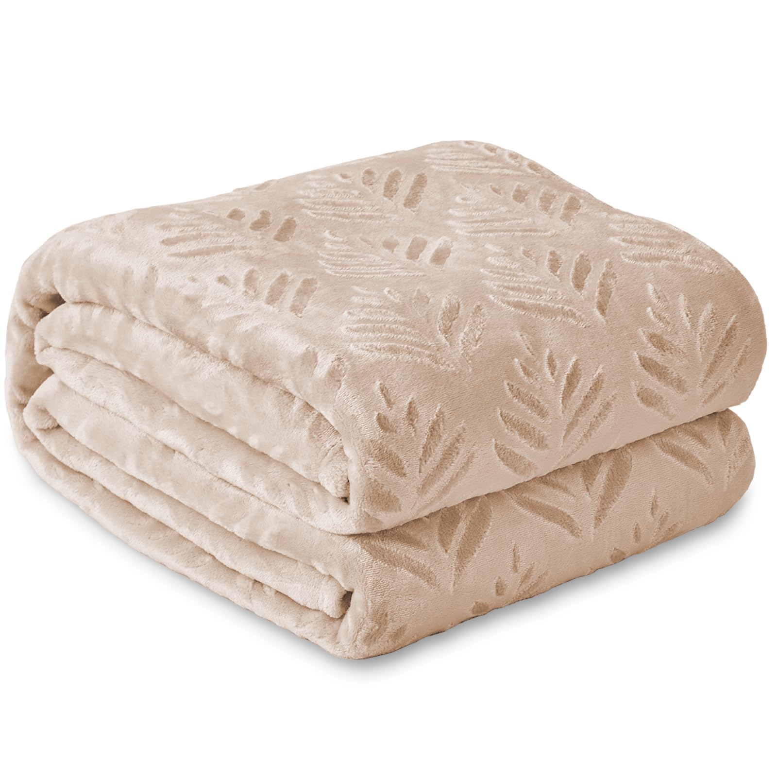 Exclusivo Mezcla Double Size Fleece Blanket for Bed, Super Soft and Warm for All Seasons, Plush Fuzzy Leaves Pattern Blanket, Camel, 150x200 CM
