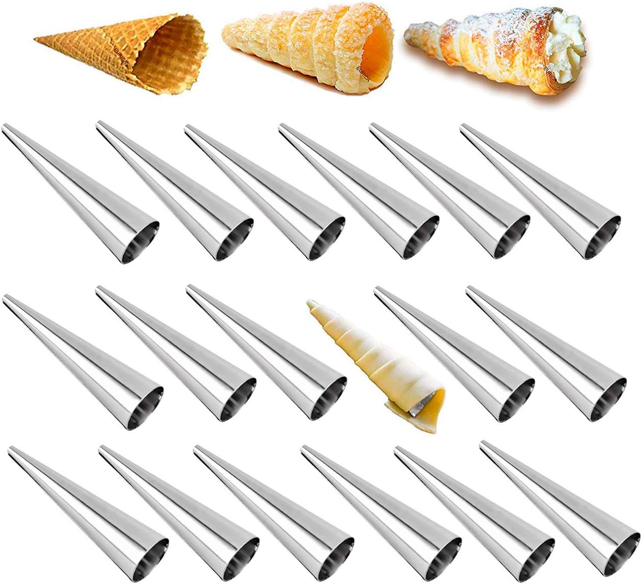 YsesoAi Lady lock forms - Stainless Steel Pastry, Cream Horn Molds,Free Standing Cone Shape（Pack of 24）
