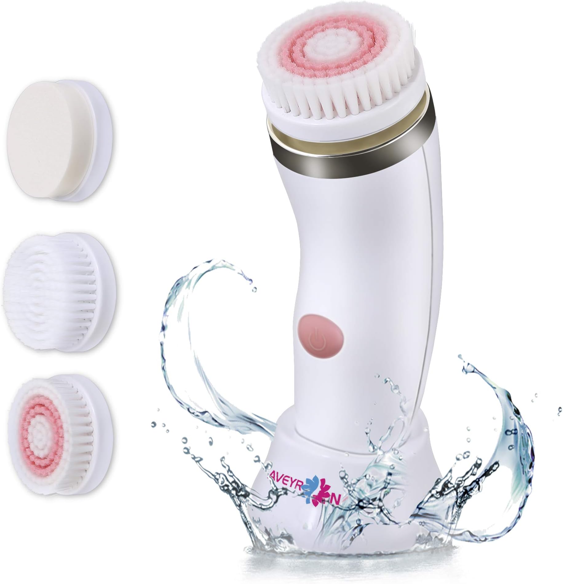 Facial Cleansing Brush, Electric Spin Face Cleanser, AVEYRONA Rechargeable Face Brush Set with 3 Brush Heads and 2 Modes for Deep Cleansing Gentle Exfoliating (White)