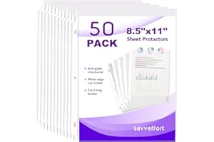 Savveffort 50PCS Clear Sheet Protectors 8.5 x 11 inch Page Protectors for 3 Ring Binder, Plastic Sleeves for Papers, Document
