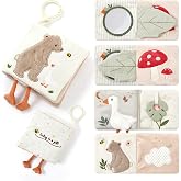 Mamimami Home Soft Baby Book, Aesthetic Sensory Crinkle Cloth Books for Babies 0-12 Months, Bear Goose Tummy Time Toy with Shatterproof Mirror, Squeaker, Silicone Teether, Washable Newborn Gift