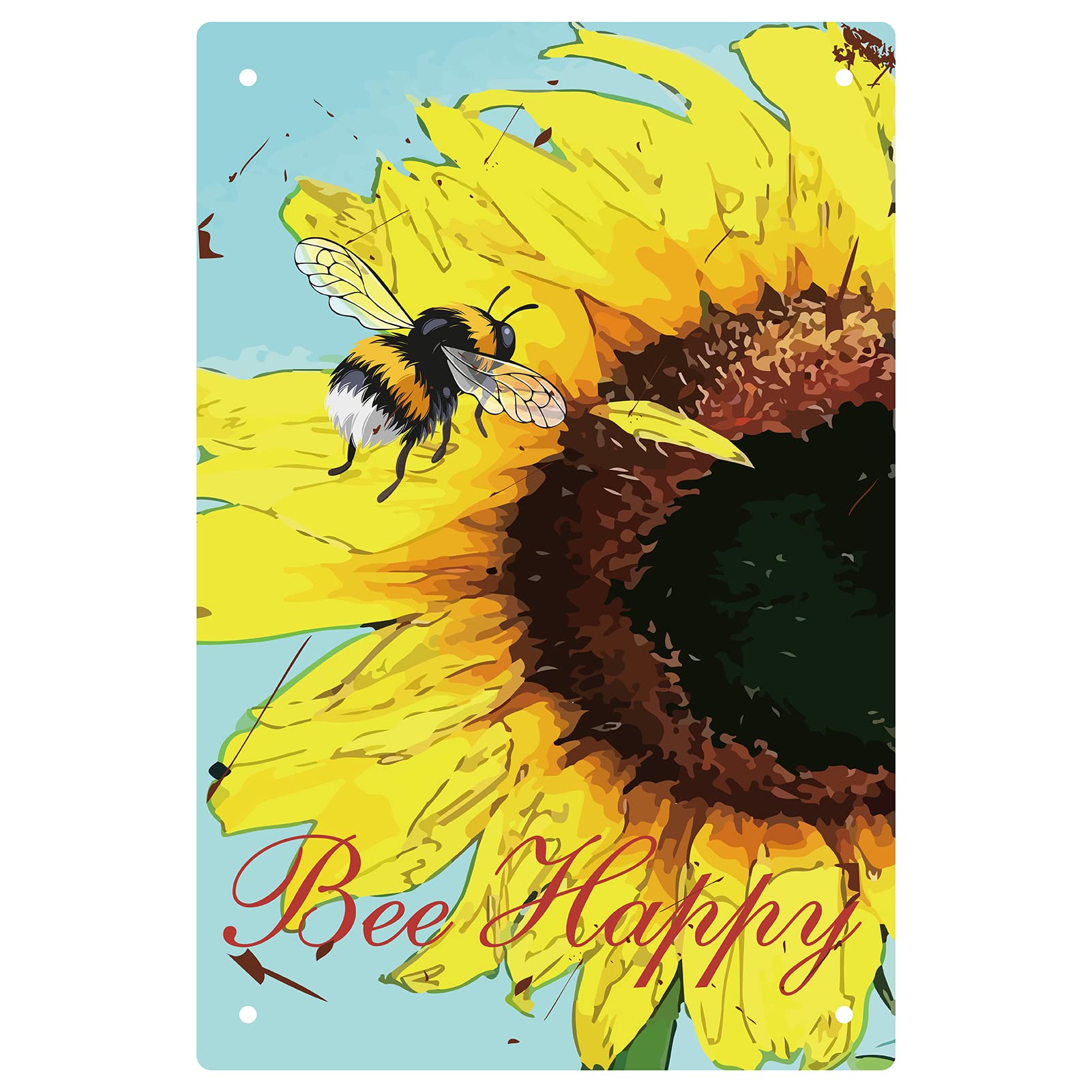 CREATCABIN Sunflower Bee Happy Tin Sign Vintage Metal Signs Painting Retro Metal Tin Sign Plaque Poster Wall Art Garden House Plaque for Bathroom Kitchen Cafe Halloween Christmas Decor 8 x 12 Inch