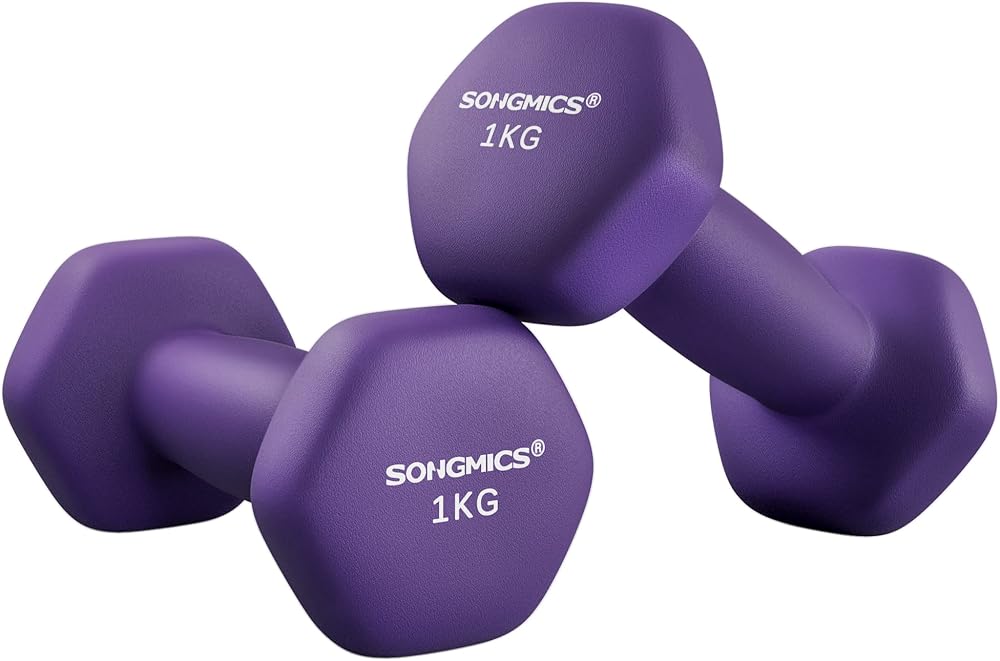 SONGMICS Dumbbells Set of 2 1 kg Hex Neoprene Coated Purple SYL902P02