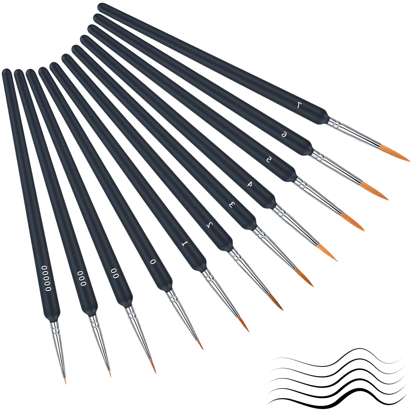 Wugongshan 11 Piece Fine Detail Brush Set - Painting by Numbers, 11 Sizes, Miniature Artist Brush for Acrylic, Watercolour, Model, Nail Art, Oil Painting