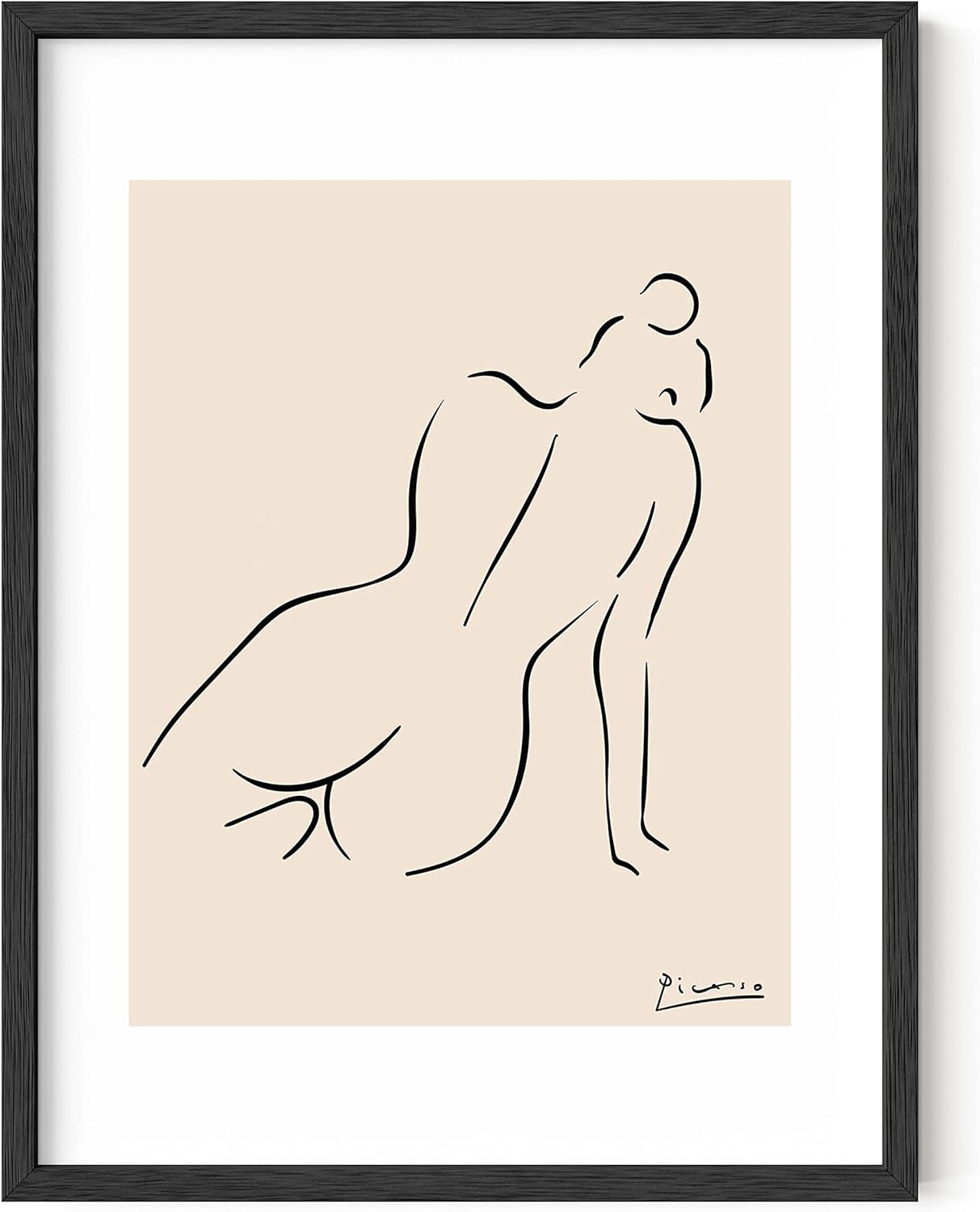 Wall Décor - HAUS AND HUES Picasso Line Drawing Abstract Woman Wall Art Pablo Picasso Artwork Wall Art Woman Silhouette Black Minimalist Female Body Print Matisse Nude Body Picasso Framed Black - 12x16