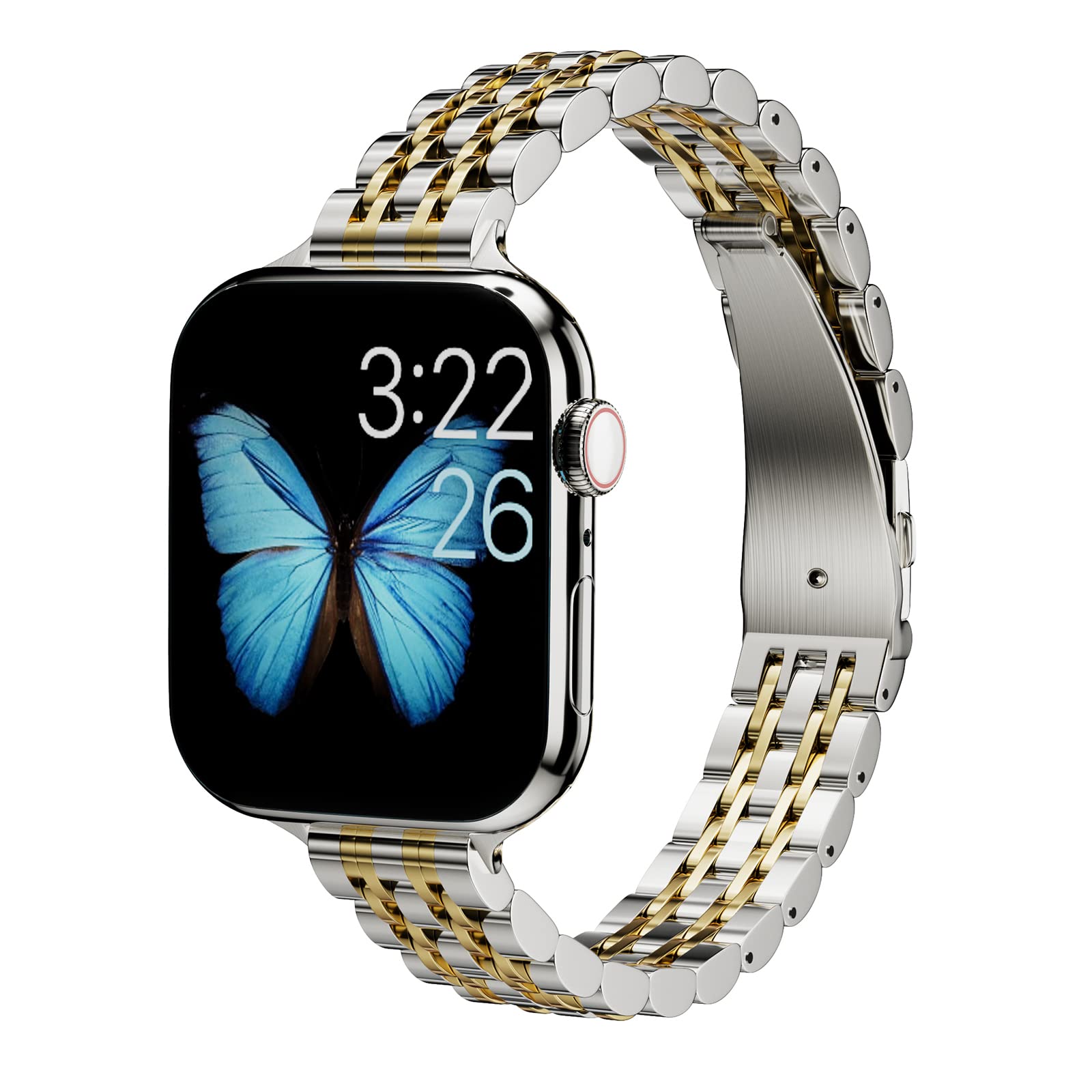 ARTCHE Slim Watch Strap for Apple Watch Straps 42mm 41mm 40mm, Female Thin Stainless Steel Adjustable Jewellery Chain, Compatible with iwatch Straps Series 11/10/9/8/7/6/5/4 SE3/SE2/SE, Silver & Gold
