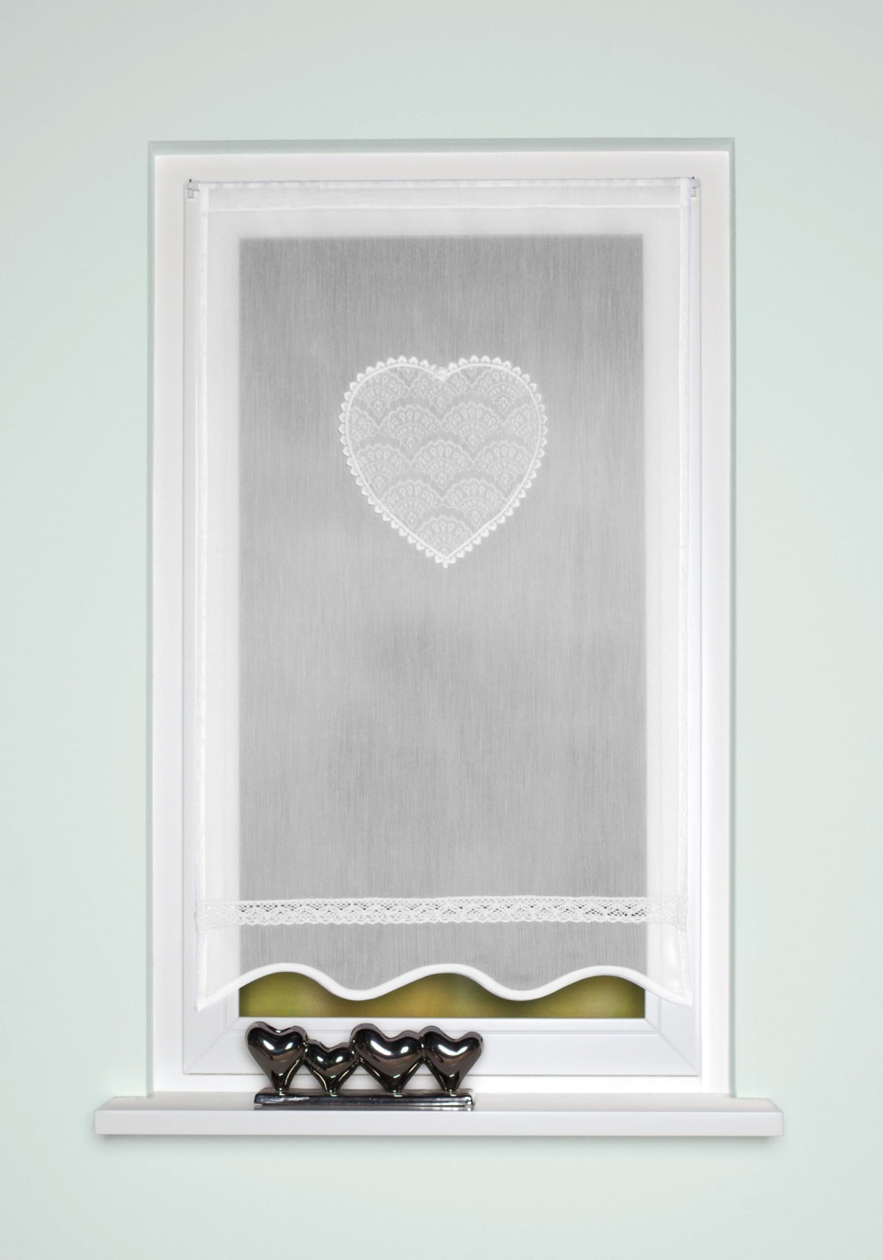 HOME WOHNIDEEN Corazon 054517-0101 80 x 40 cm Window/Door Curtain Curved Batiste with Crochet Border and Drawstring White Dimensions (H x W) (80 x 40 cm)
