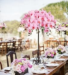 ICBOX 6 PCS Orchids Artificial Flowers Pink Fake