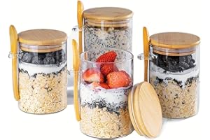 Round Glass Storage Jar With Spoon Bamboo Lid Transparent Kitchen Container Snack Cheese Oat Fruit Grain Canister 3.35 x 4.72