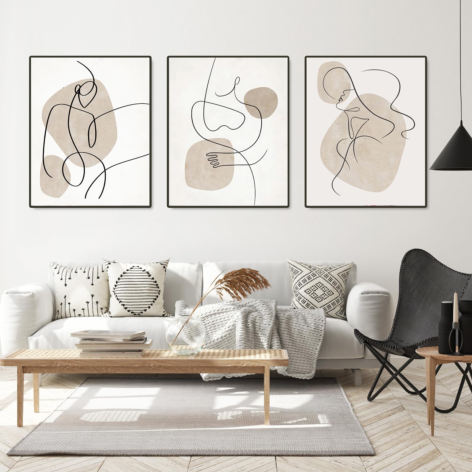 LXTOPN Minimalist Line Art Prints, Set of 3 Abstract Line Wall Art Poster, Waterproof Black White Female image Picture Kit for Bedroom Living Room,15.7x23.6inch, Frameless (Beige-A, 15.7x23.6in)