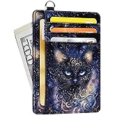 Coco Rossi Slim Credit Card Holder Wallet Women Thin Minimalist Card Organizer Case Cute Small ID Window Girl Ladies Womens Wallets, Cool Cat