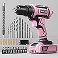 Pink Cordless Drill Set, 20V Electric Power Drill for Women, Lightweight Electric Screwdriver Driver with Power Pack & Charger, 3/8" Keyless Chuck, Womens Tool Kit for House