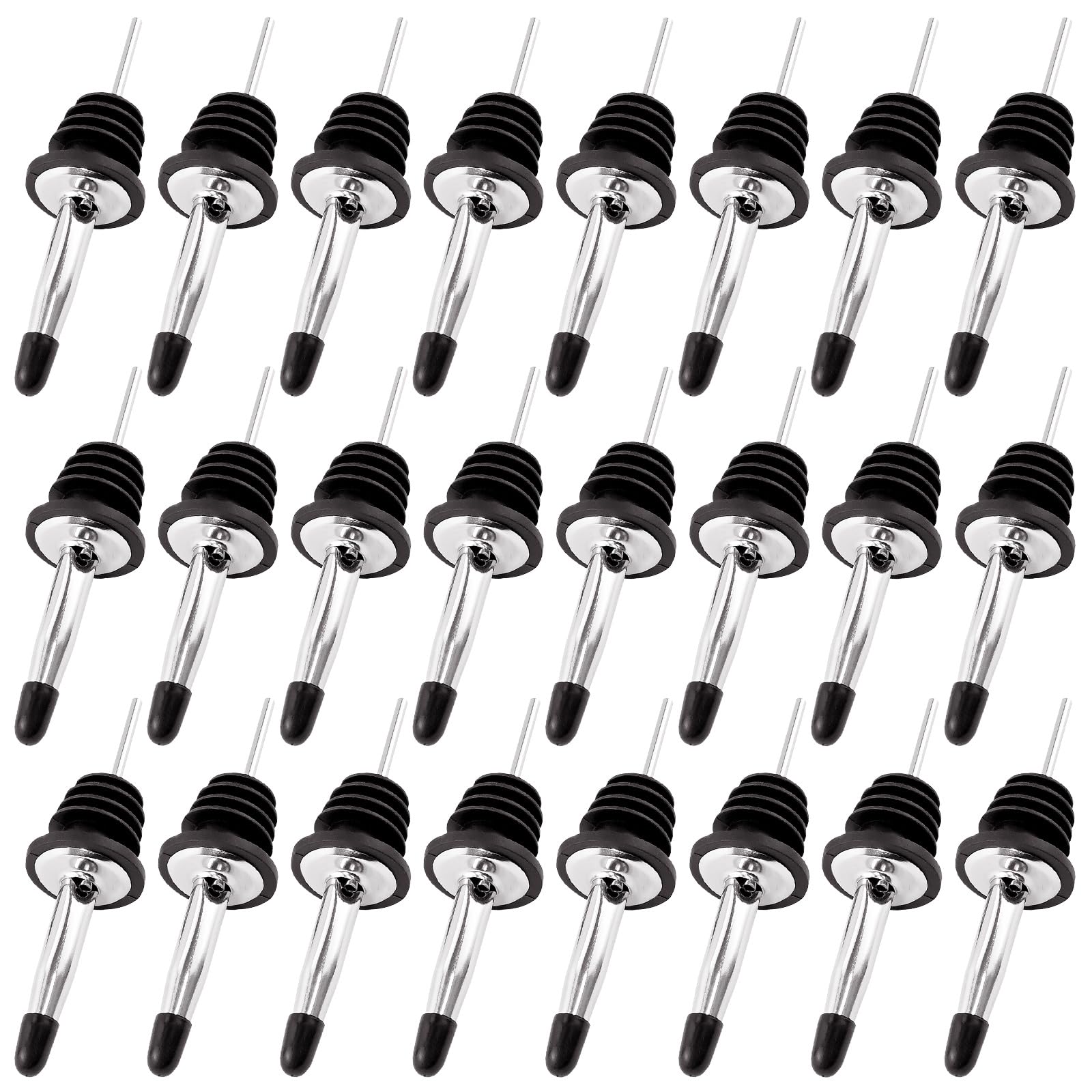 Stainless Steel Pourers, Classic Liquor Bottle Pourers for Spirits with Silicone Dust Caps, Tapered Spout Freeflow Liquor Spirits Pourer Suitable for Pours Liquor, Vinegar Syrup or Olive (24 Pcs)